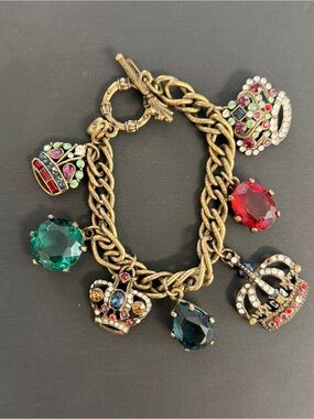 Vintage-Inspired Sweet Romance Charm Bracelet with Multicolor Gem Crowns